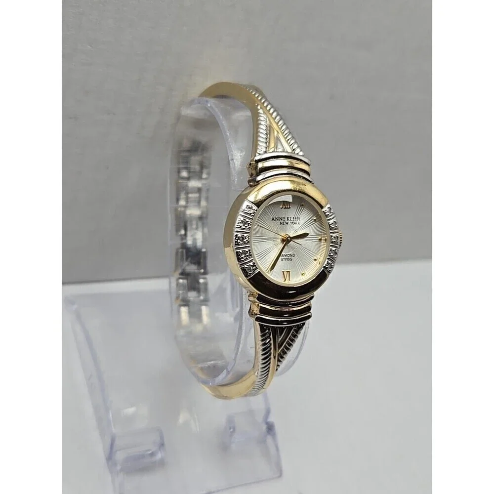 Anne Klein Diamond Swiss Vintage Quartz Two Tone Bangle Watch New Battery 763S